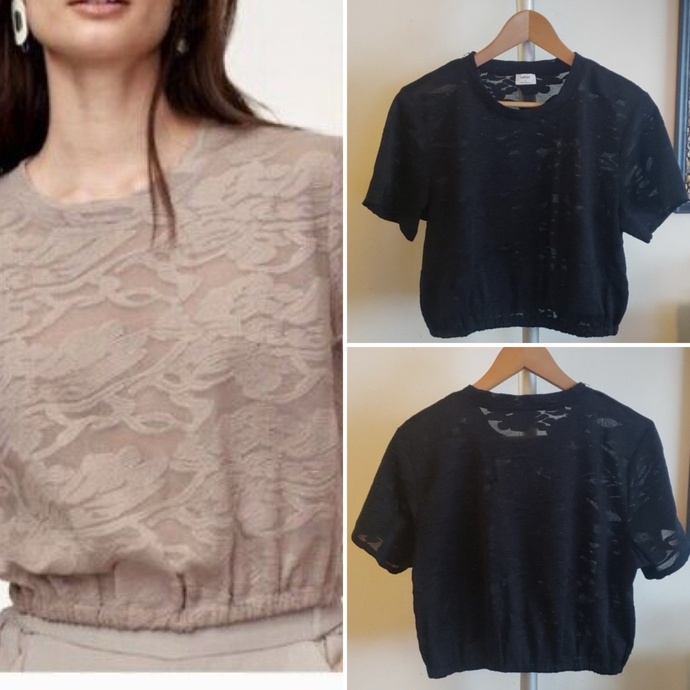 Aritzia Black and Cream Lace Crop Tops